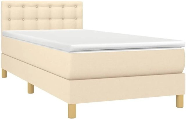 vidaXL Boxspringbett mit Matratze und LED-Unterbettbeleuchtung in Creme, Hybrid-Bett mit USB-Ladeanschluss und Taschenfederkern, B/T/H: 90 x 200 x 78 cm - Bild 1