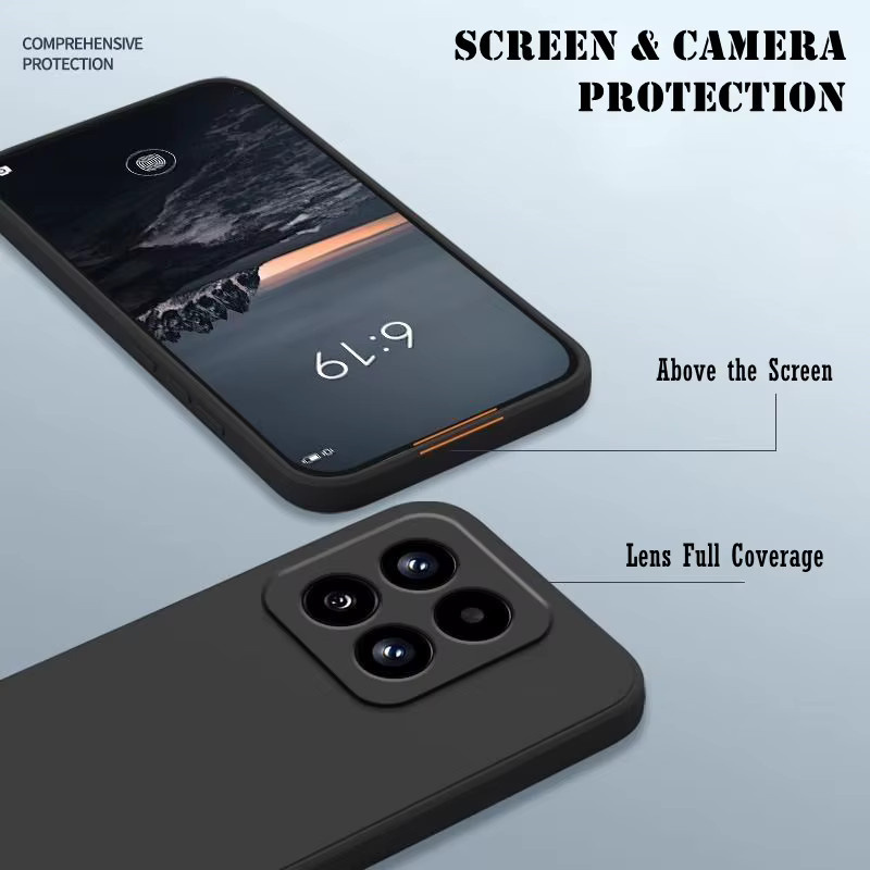 Xiaomi Handyhülle mit Silikonhülle und 2 HD-Glas-Displayschutzfolien für Xiaomi 15T und 14T Pro, quadratisches Soft Cover mit interner Beflockung, Schwarz - Bild 2
