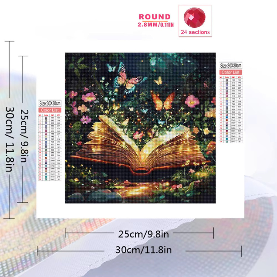 Momoart DIY Diamant-Malbuch Landschaftsbild mit Schmetterling und floralem Design, Multicolour - Bild 2