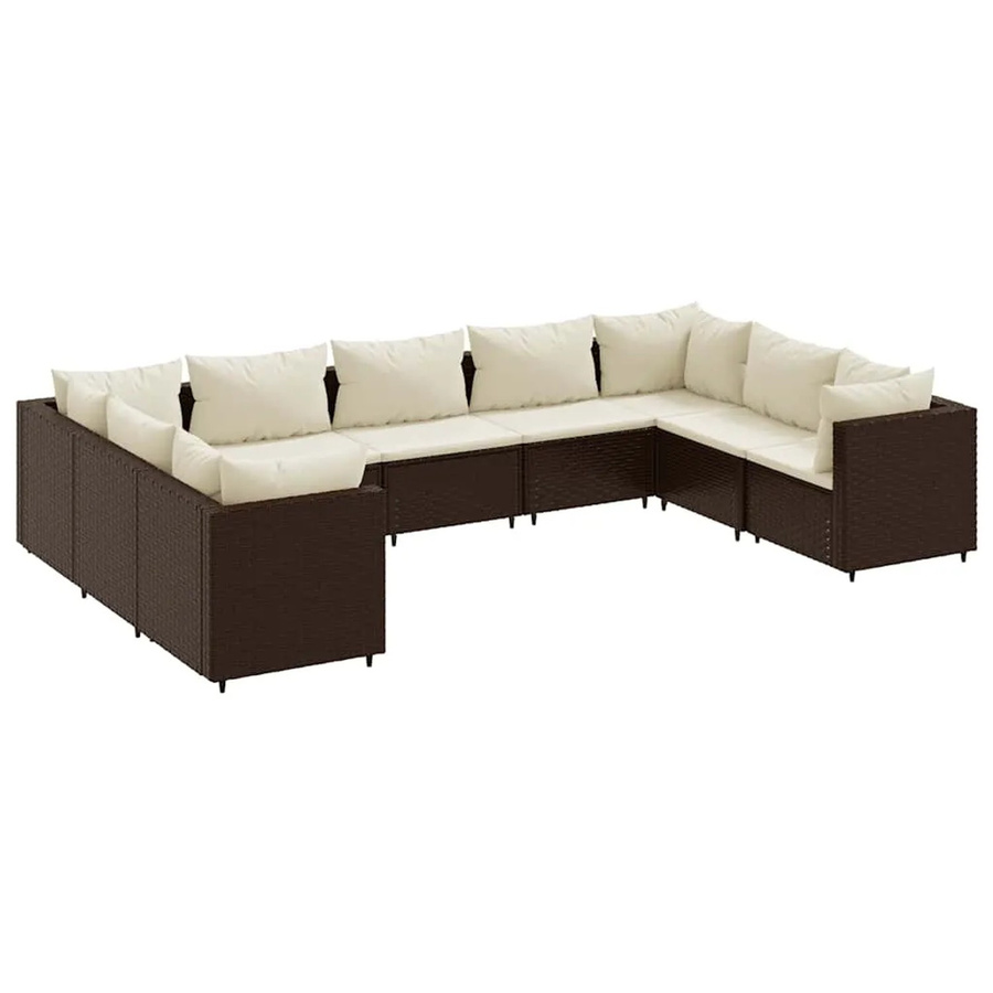 vidaXL 9-tlg. Garten-Lounge-Set in L-Form aus Poly-Rattan mit Kissen, Braun und Weiß - Bild 2