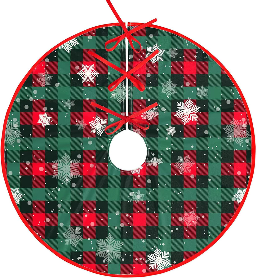 VIKAMA Weihnachtsbaumrock mit Schneeflocken-Design in Rot und Grün kariert - Bild 4