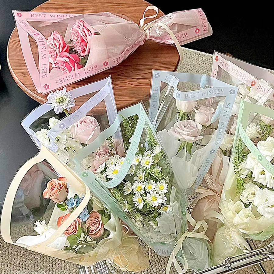 50 Stück Transparente Blumenverpackungsbeutel aus wasserdichtem OPP-Material mit Herzdesign für Rosen und Bouquets in Orange - Bild 2