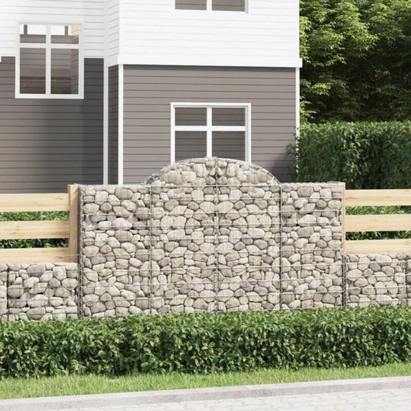 Vidaxl Gabionen mit Hochbogen aus verzinktem Eisen in Silber, 2 Stück, B/T/H: 200 x 30 x 120/140 cm - Bild 1