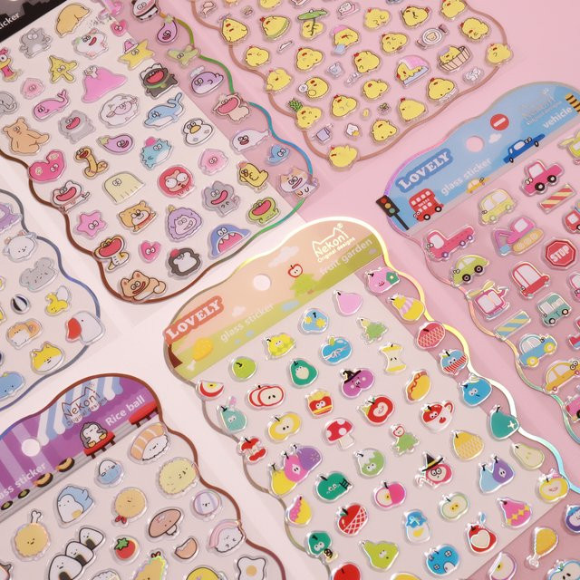 NEKONI 3D-Laser-Glas-Aufkleber mit niedlichen Reisbällchen-Tierchen in Multicolour für Scrapbooking und DIY-Journaling - Bild 1