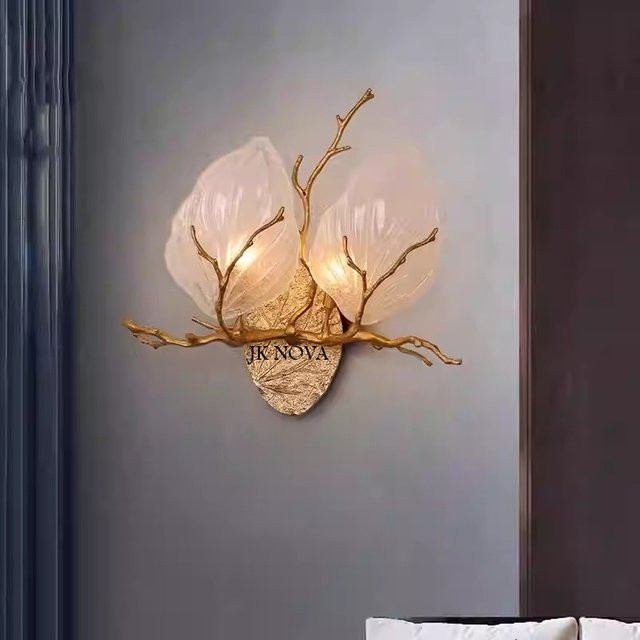 JIANKEXING Luxus-Wandleuchte aus Kupfer in Kupfer mit zwei Blättern für Wohnzimmer und Schlafzimmer - Bild 1