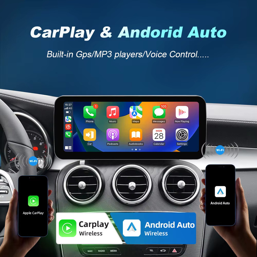 NUNOO Kabelloser CarPlay und Android Auto Multimedia-Bildschirm für Mercedes Benz C-Klasse W205 in Schwarz mit Wi-Fi und Bluetooth - Bild 3