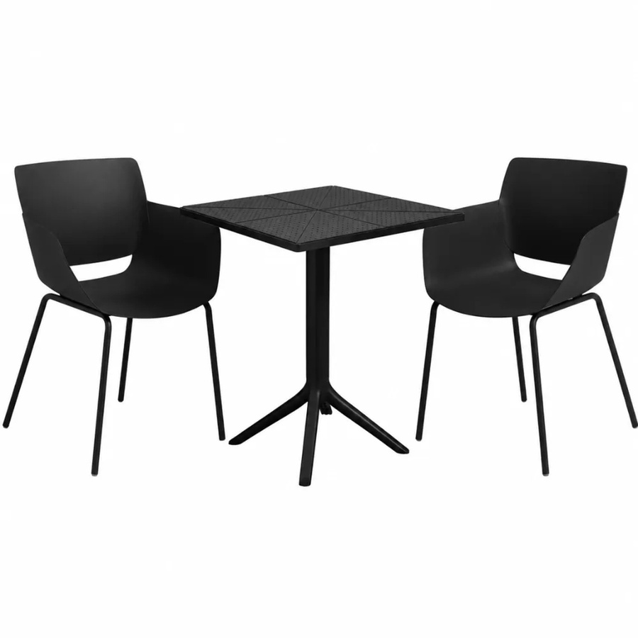 DELUKE Gartenmöbel-Set ALMA Bistroset mit Tisch und 2 Stühlen aus Kunststoff und Stahl in Schwarz, B/T/H: 168 x 60 x 80 cm - Bild 2