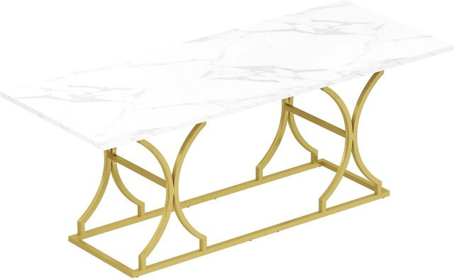 okwish Esstisch in Marmoroptik für 8-10 Personen, modern, Weiß und Gold, B/T/H: 200 x 80 x 76 cm - Bild 1