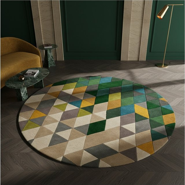 Wollteppich Kadima Design von DERWENT in Grün-Bunt, geometrisch, rund, Durchmesser: 160 cm - Bild 1