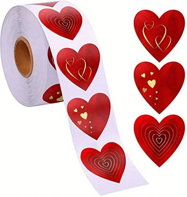 Romantische herzförmige Aufkleber in Gold und Rot für Valentinstagsgeschenke und Party-Dekoration aus Papier, 1 Rolle - Bild 1