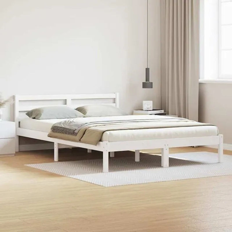 Massivholzbett aus Kiefer mit Kopfteil von vidaxl, Weiß, B/T/H: 210 x 140 x 69,5 cm - Bild 1