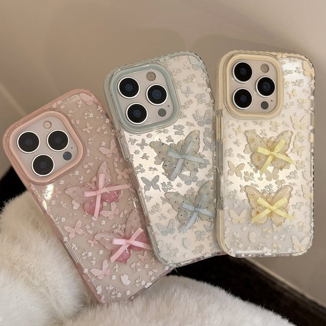 MUQGEW Handyhülle mit 3D-Schmetterling und Blumen-Design für iPhone 17 16 15 14 13 12 Pro Max 11, transparent und stoßfest - Bild 1