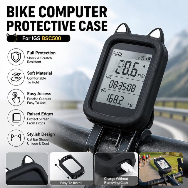 iGPSPORT Silikonhülle für BSC500 Fahrradcomputer in Schwarz inklusive Displayschutzfolie - Bild 1