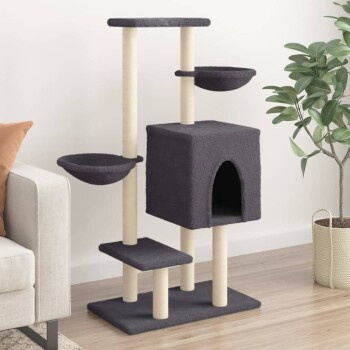 vidaXL Kratzbaum für Katzen in Grau mit Sisal-Elementen und Höhle, Höhe: 117 cm - Bild 2