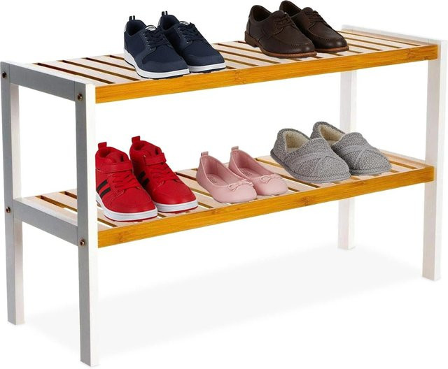 Relaxdays Schuhregal aus Bambus in Weiß mit 2 Ablagen, B/T/H: 70 x 33 x 26 cm - Bild 1