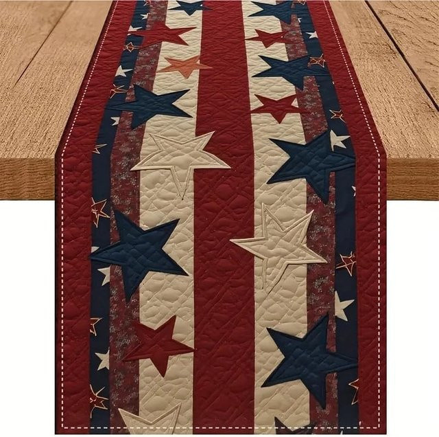 VIKAMA Tischläufer mit patriotischem Sternen-Design für Partys und Events, Mehrfarbig, B: 90,0 cm, T: 33,0 cm - Bild 1