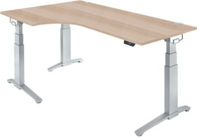 Schäfer Shop Genius ERGOSTYLE S Schreibtisch elektrisch höhenverstellbar mit C-Fuß und Memory Master, Eiche/weißaluminium, B: 200 cm, T: 80 cm, H: 64,5-130,5 cm - Bild 1