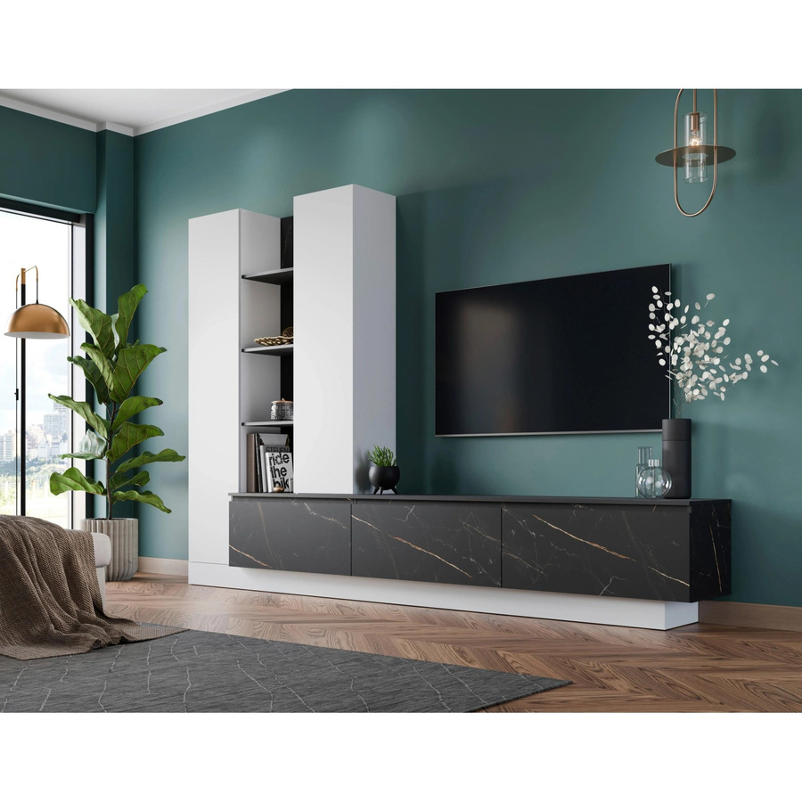 Livetastic Anbauwand Modesto Lowboard in Weiß/Schwarz mit Soft-Close-Türen, B/T/H: 200,5 x 40,0 x 295,0 cm - Bild 2