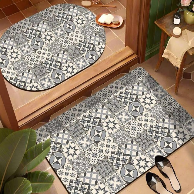 Yiran Furniture Badezimmer Fußmatte aus Kieselgur in Retro-Optik, grau, B/T: 60 x 40 cm, schnelltrocknend und rutschfest - Bild 1