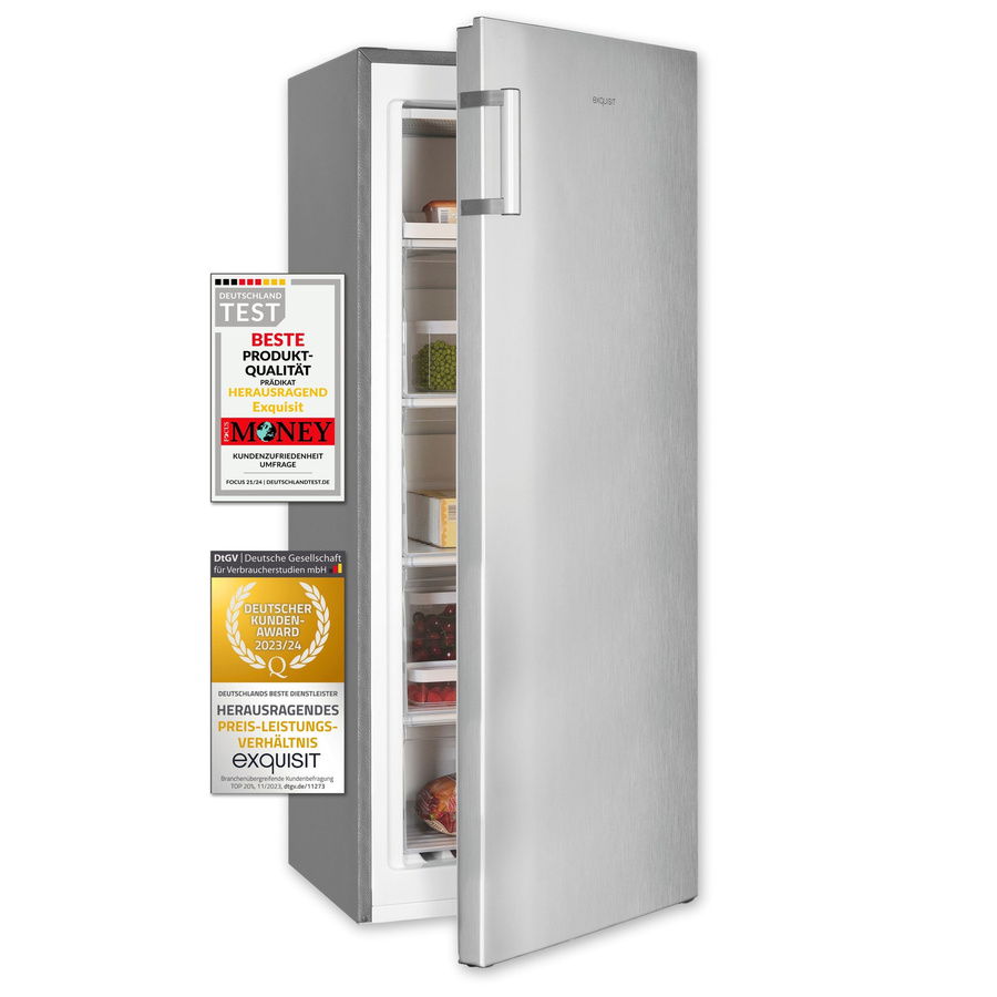 Exquisit GS5230-H-010E Gefrierschrank in Silver, Standgerät mit Inoxlook, B/T/H: 55,0 x 54,2 x 188,0 cm - Bild 1