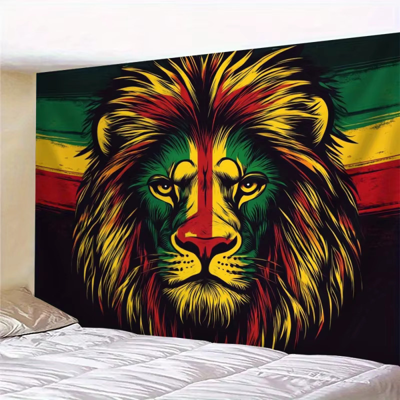 VIKAMA Jamaican Lion Wandbehang mit Tiermotiv in Multicolour, Textil-Wanddekoration für Schlafzimmer und Wohnzimmer, Breite: 60 cm, Höhe: 40 cm - Bild 5