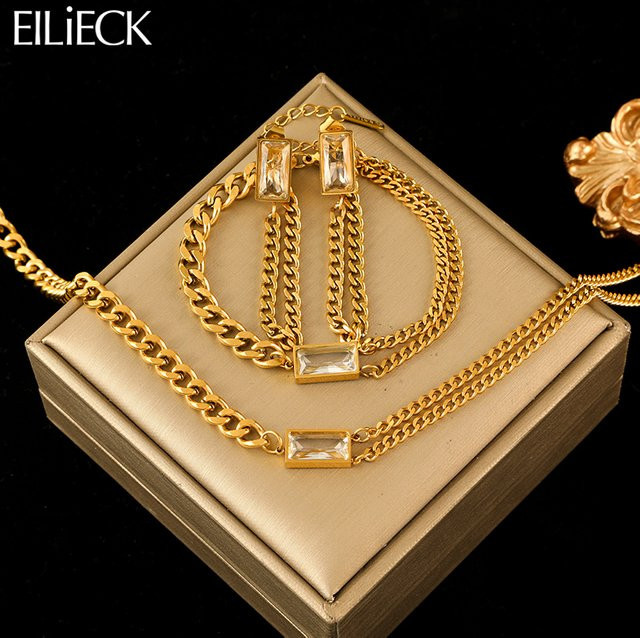 EILIECK Schmuck-Set Edelstahl, Weiß, Kristall Zirkonia, Damen - Bild 1