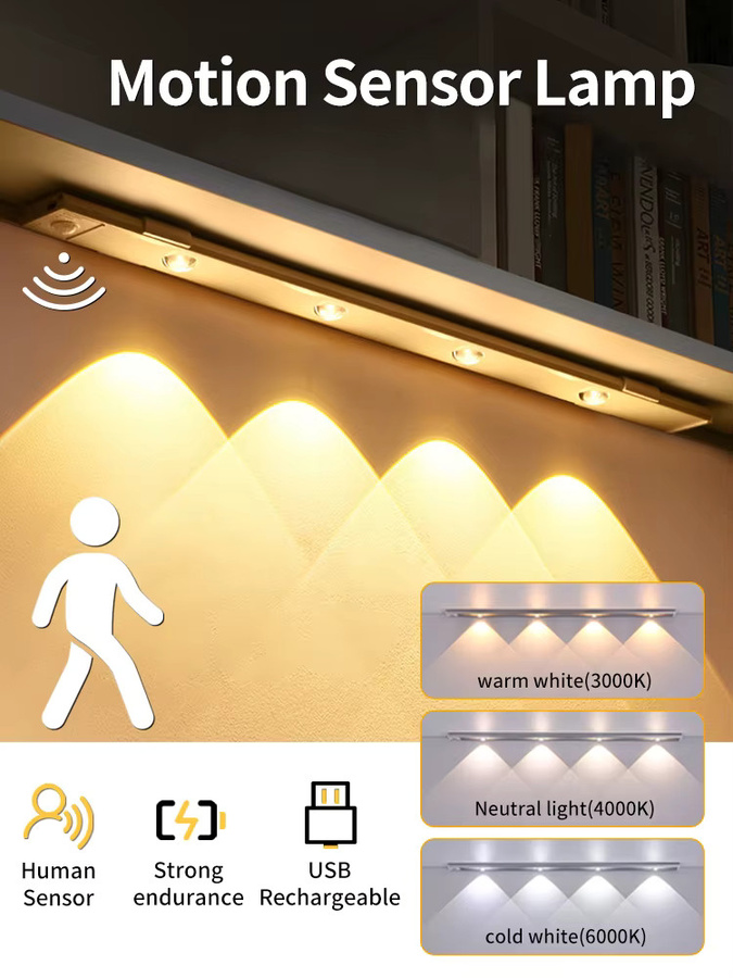 GGBEE USB wiederaufladbare LED-Schrankleuchte mit Bewegungssensor und dimmbarer Lichtfarbe in Weiß - Bild 5