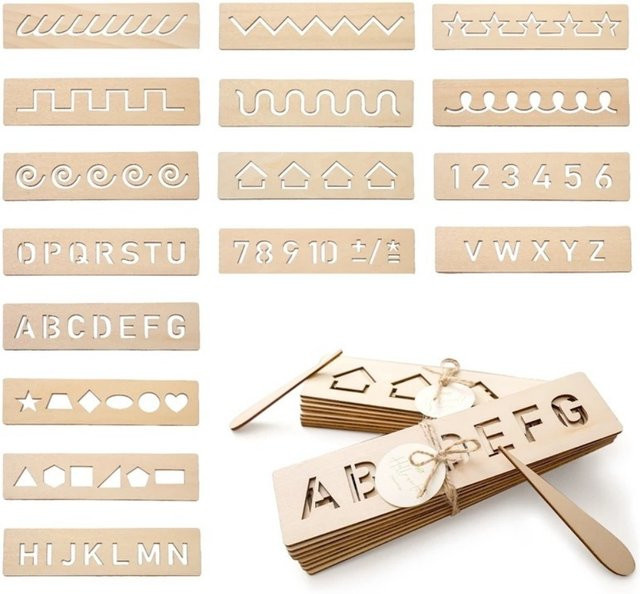 Grenzüberschreitende Holzornamente Lernwörter aus Holz Zahlenbuchstabier-Lernübungsbrett im Vintage-Stil in Beige - Bild 1