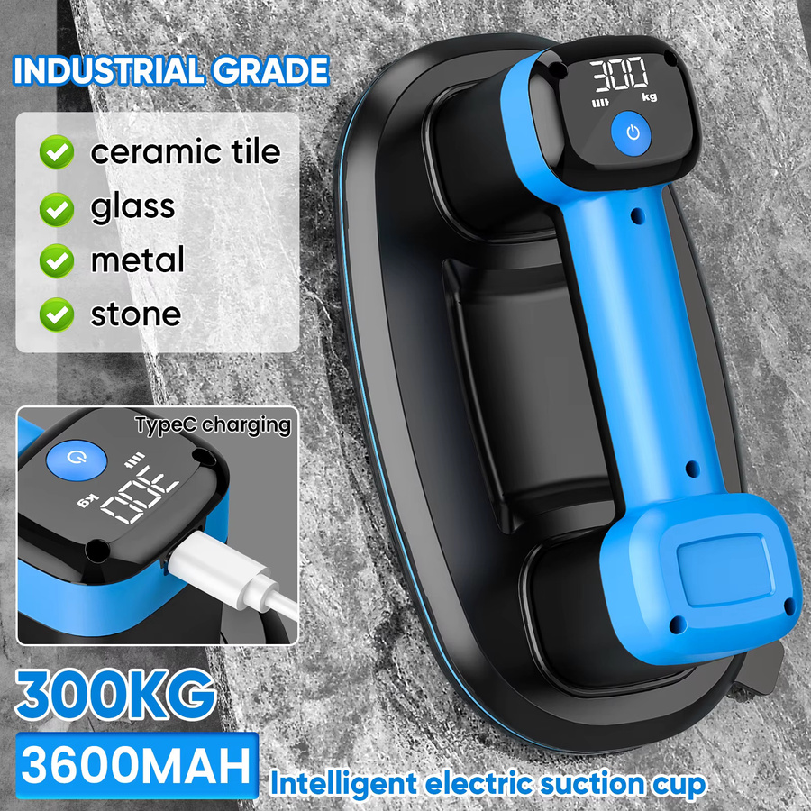 Betuyoo Elektrischer Vakuum-Saugnapf in Blau mit 3600 mAh Akku für bis zu 300 kg Traglast als robustes Heber-Werkzeug für Glas, Fliesen, Granit, Stein und Holz - Bild 2