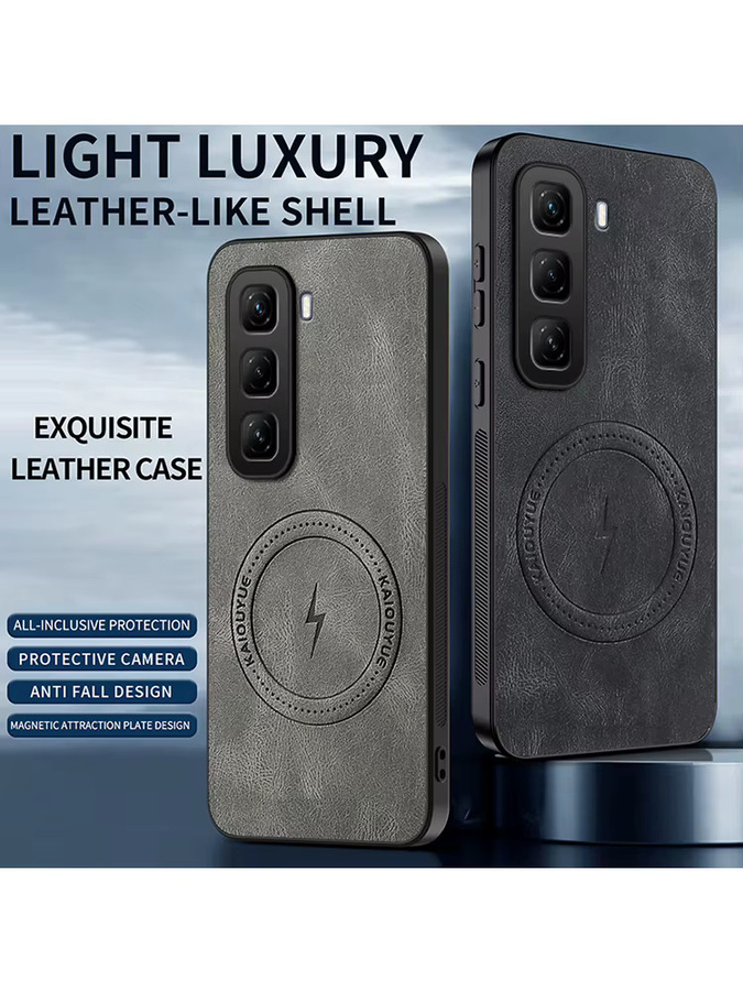 Luxus Leder Schutzhülle mit Magnetischer MagSafe Funktion für Infinix Note 60 Pro Plus, Note 60 Pro und Note 60i in Blau und Grau - Bild 3