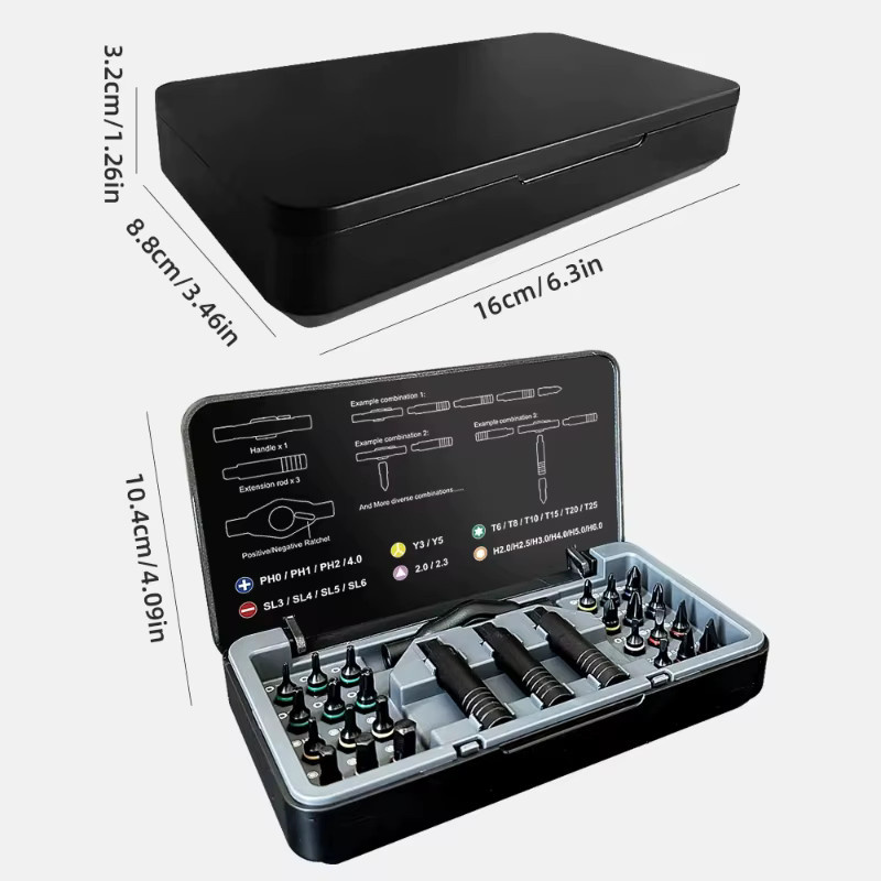 JIMIHOME 24-in-1 Ratschenschraubendreher-Set aus gehärtetem S2-Stahl in Schwarz mit magnetischen Bits - Bild 6