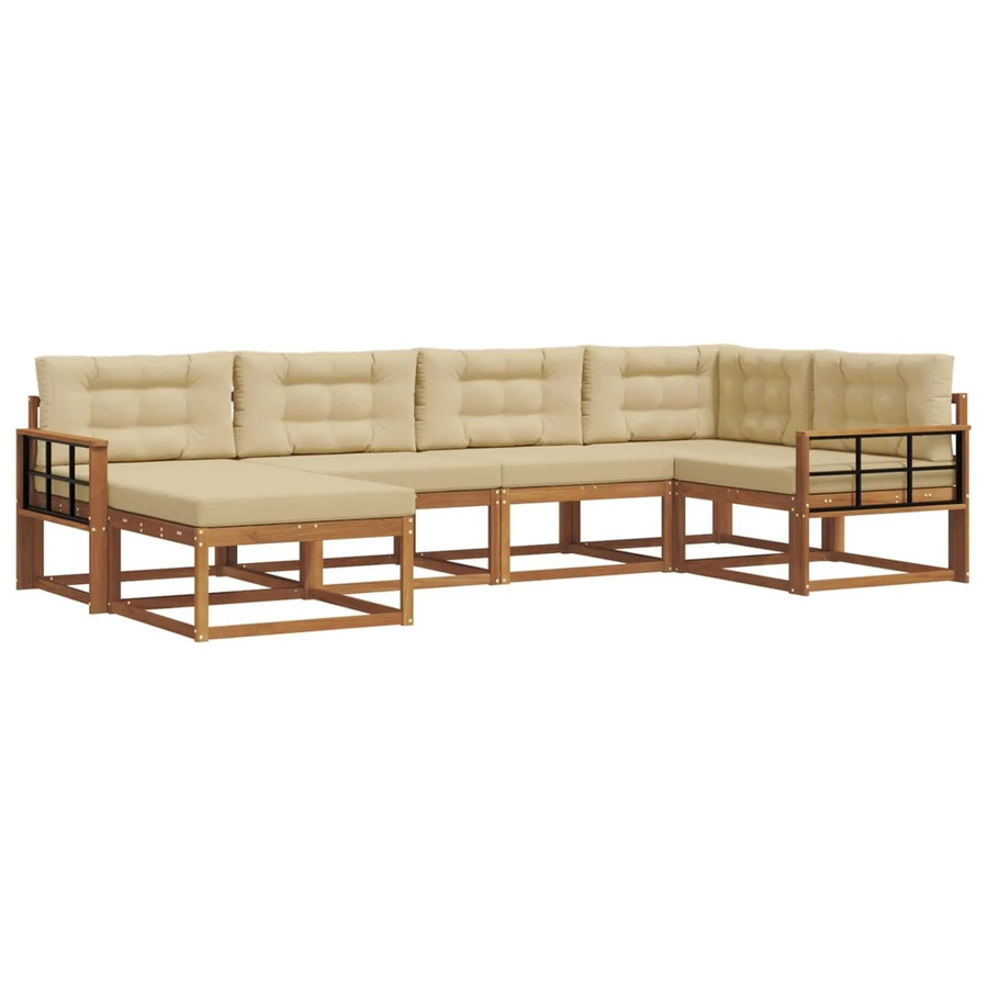 vidaXL Outdoor-Sofagarnitur 6-teilig aus Akazienholz mit Kissen in Natur und Beige - Bild 2