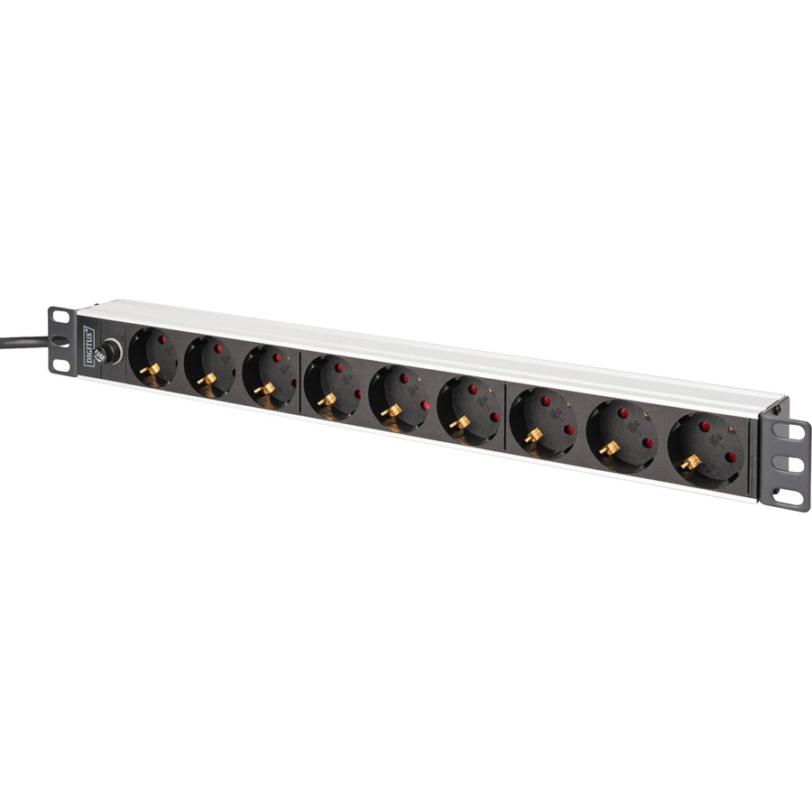 DIGITUS 19 Zoll PDU Steckdosenleiste mit Aluminiumprofil, 9-fach, Schwarz/Silber, IEC 60320 C14 - Bild 1