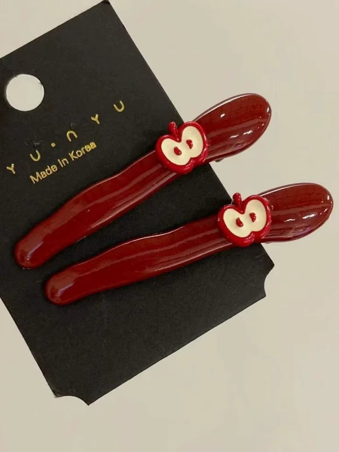 Haarspangen-Set, rotes Apfel-Motiv, Damen - Bild 2