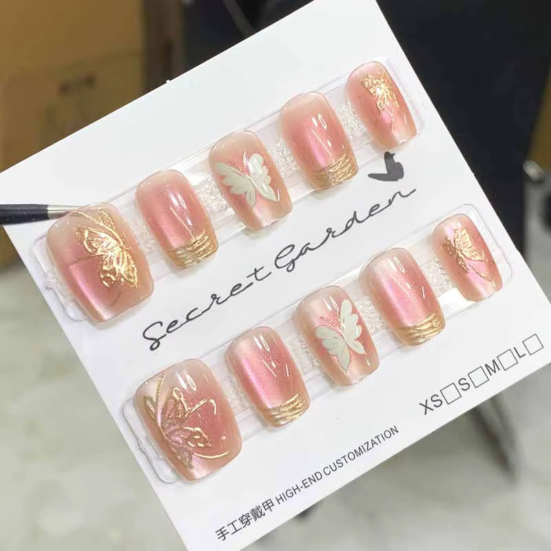 Nagelspitzen zum Aufdrücken, rosa lila Schmetterlings-Design, Glänzend, 10 Stück, Kinder - Bild 2
