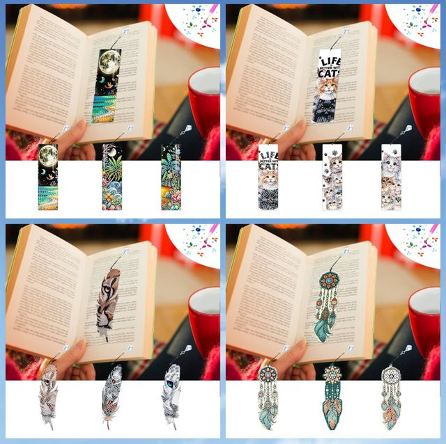 3er-Diamant-Malerei-Set zum Selbermachen mit Lesezeichen und Riemenanhängern in Multicolour - Bild 1