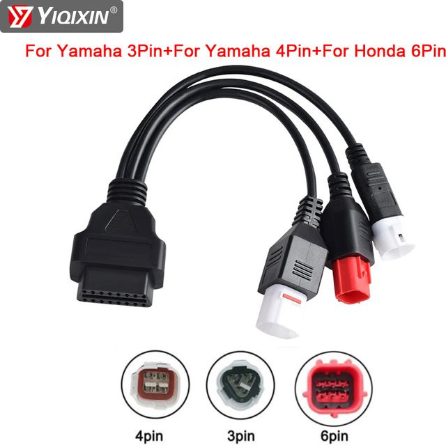 3 in 1 OBD2 Diagnose Verlängerungskabel Adapter Set für Yamaha 3Pin, 4Pin und Honda 6Pin in Schwarz - Bild 1