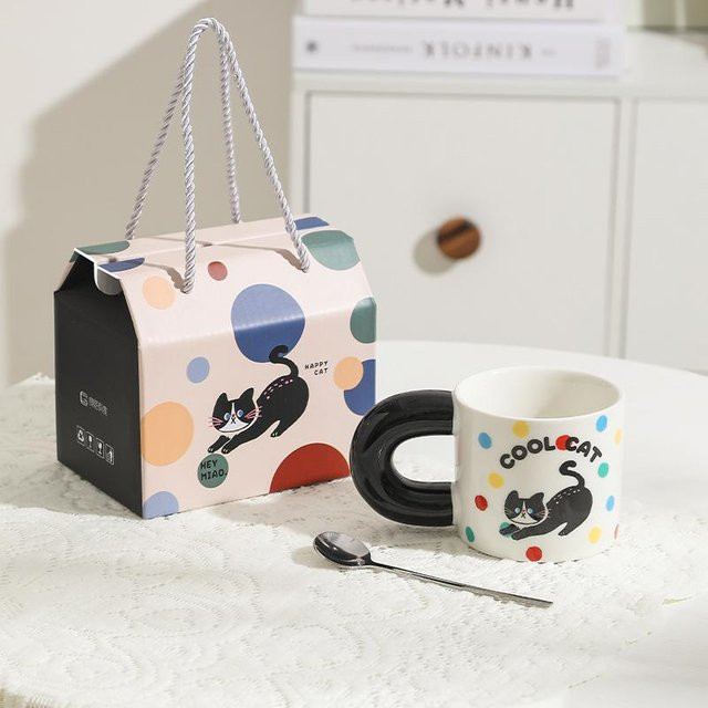 Miau Legu Niedliche Keramiktasse aus Keramik in Rot, Schwarz oder Weiß mit 400 ml Volumen - Bild 1