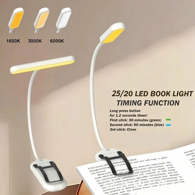 LINYILIGHT LED Clip-On Leselampe mit Touch-Steuerung, USB-aufladbare Buchlampe in Weiß mit 3 Farbmodi und 5 Helligkeitsstufen - Bild 1