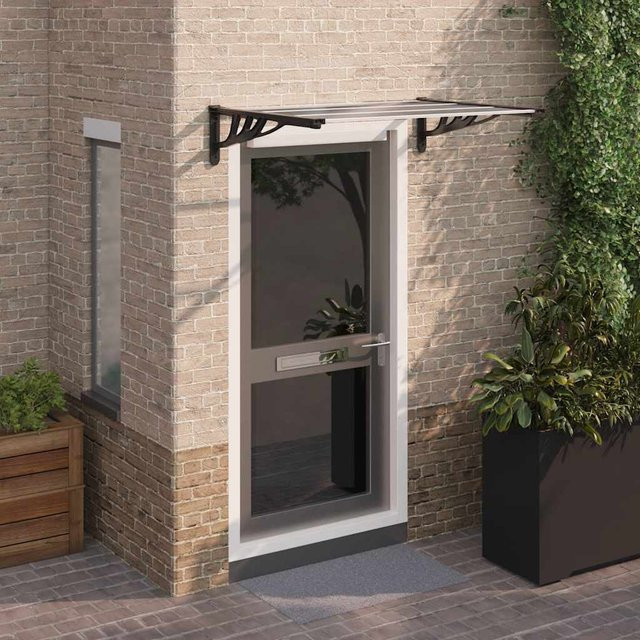 vidaXL Türvordach aus Polycarbonat in Schwarz und Transparent, B: 122 cm, H: 90 cm - Bild 2