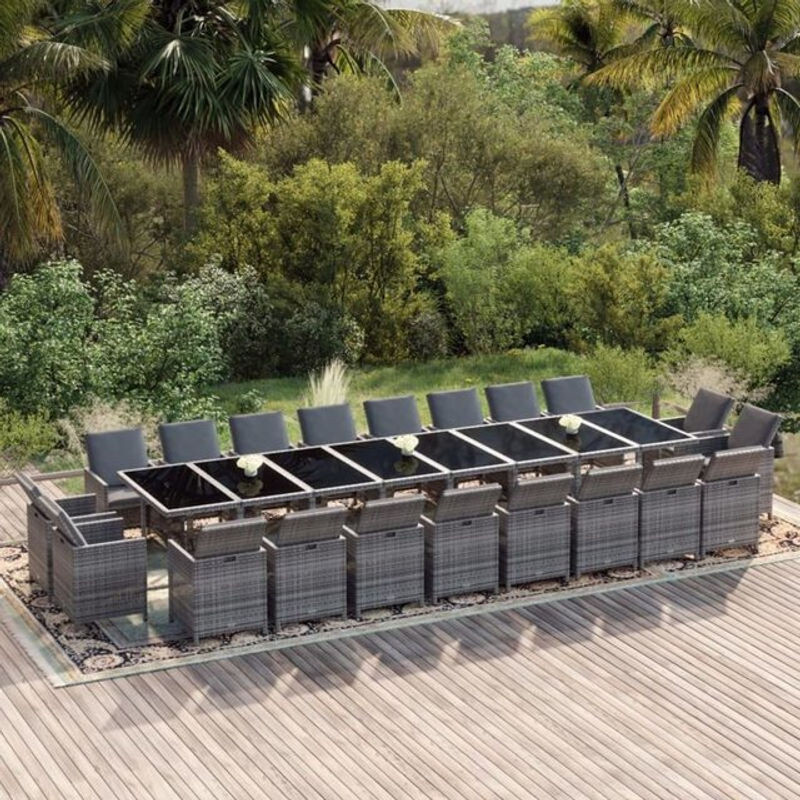 21-teilige moderne Garten-Essgruppe aus Poly-Rattan mit Kissen in Grau und Schwarz von vidaxl - Bild 1