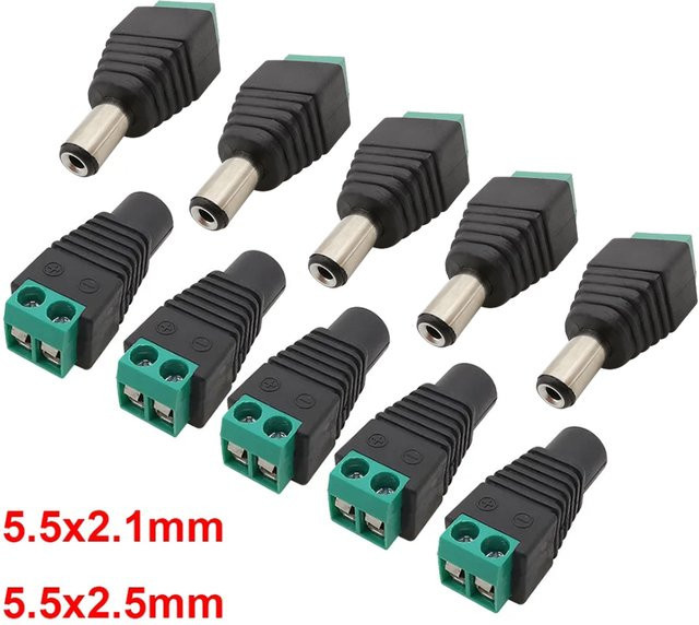 ALLiSHOP DC Power Adapter Set mit männlichen und weiblichen Steckern in Schwarz für LED Streifen und Kameras, 5/10 Stück, 5,5 x 2,1 mm und 5,5 x 2,5 mm - Bild 1