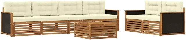 vidaXL Outdoor-Sofagarnitur aus Akazienholz mit Kissen in Natur und Creme - Bild 1