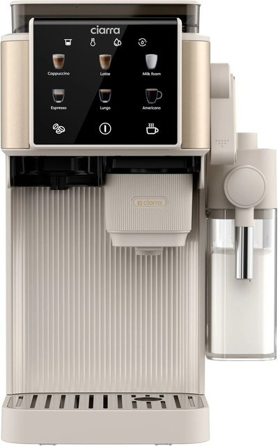CIARRA Siebträgermaschine Espressomaschine mit integriertem Mahlwerk, Milchaufschäumer und automatischem Tamper, 15 Bar, Touch-Display, Farbe: Beige/Weiß, Modell CBSACM-D6 - Bild 1
