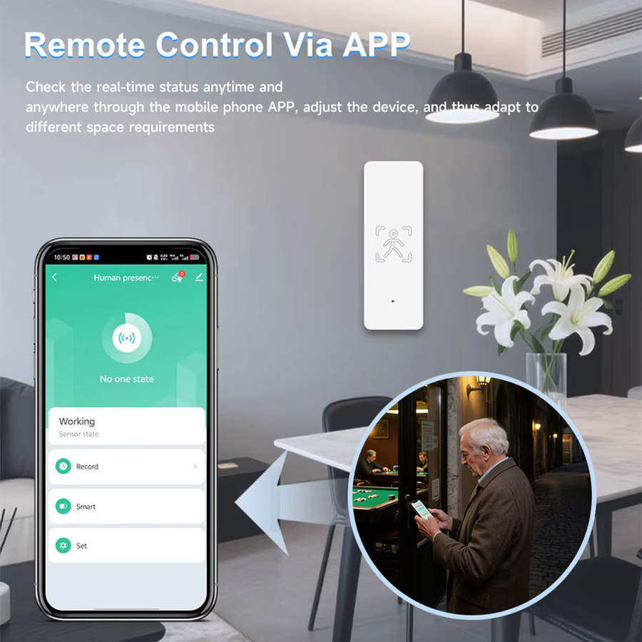 Tuya Zigbee Smart Präsenzsensor mit hochpräziser 24G Radarerkennung in Weiß, APP-Fernsteuerung via Smart Life, batteriebetrieben - Bild 2