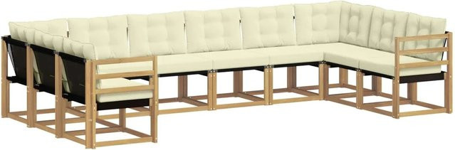 vidaXL Outdoor-Sofagarnitur in U-Form aus Akazienholz mit Textilene und Kissen in Weiß und Beige - Bild 1
