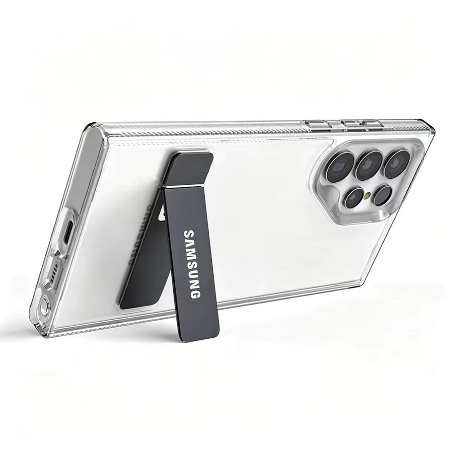 Stoßfeste Metallhalter Hülle für Samsung Galaxy S25 S24 S23 Ultra Plus mit Standfunktion in Transparent und Schwarz - Bild 2
