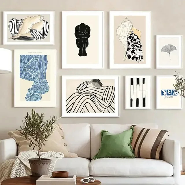 Potdemiel Abstrakte Wandkunst Mädchen Körper Minimalistisches Leinwand Poster in Mehrfarbig für Wohnzimmer und Schlafzimmer - Bild 1