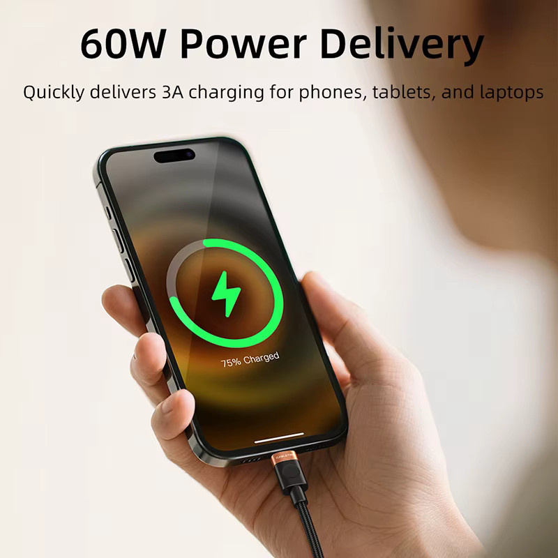 CABLETIME USB-C zu USB-C Kabel 60W PD Schnellladekabel mit 480Mbps Datenübertragung in Schwarz - Bild 1