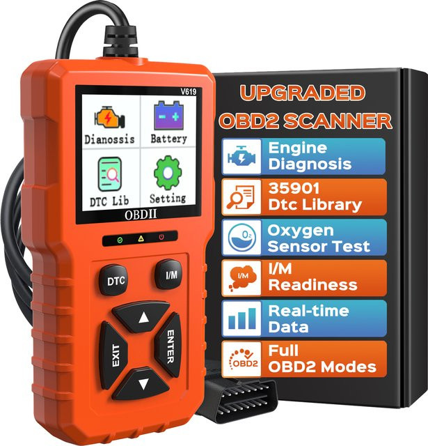 RUOGINSS OBD2-Diagnosescanner in Orange mit Motorlichtcodeleser, Batteriespannungstester und Reset-Funktion - Bild 1